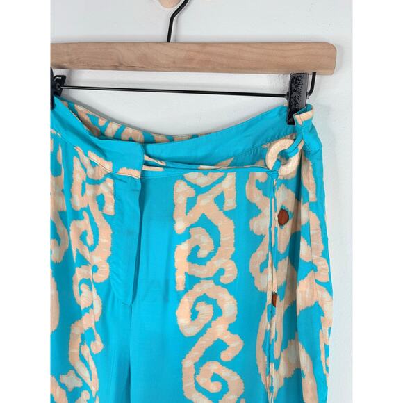 NWT Zara Flowy Printed Wide Leg Pants Womens Large Teal Boho Festival Hippie - Picture 5 of 12